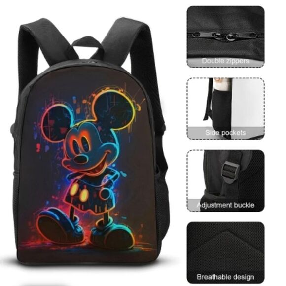Mickey Mouse 3 Piece Backpack & Lunch Box Pencil Case Set School B… - Picture 3 of 7